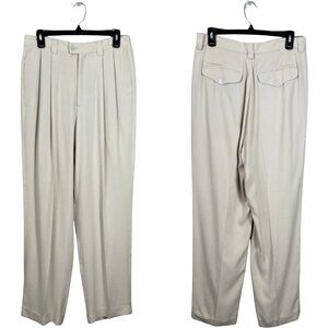 Vintage Tommy Bahama 100% Silk Pleated Cuffed Trouser Pants Womens 12 Tan Career